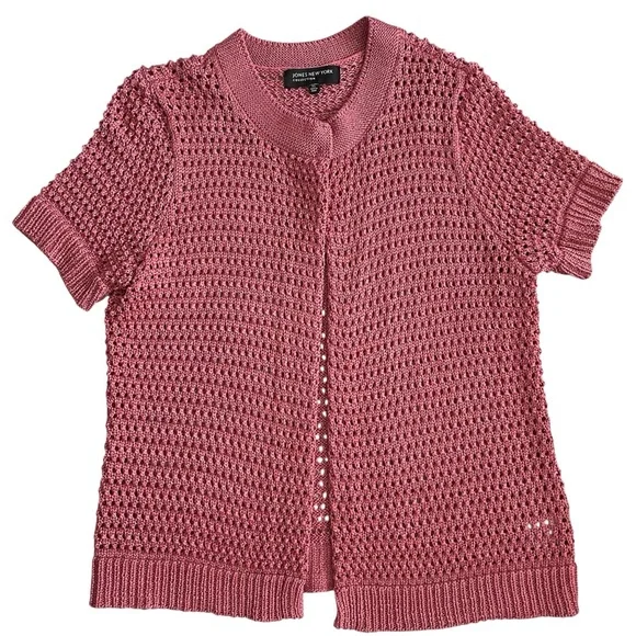 Jones New York Rose Open-Front Crochet Cardigan Short sleeved Sz: XL - Picture 4 of 10
